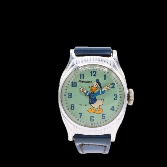 Vintage 28mm Ingersroll Donald Duck Men's Mechanical Wristwatch Chrome Plated - Picture 1 of 5